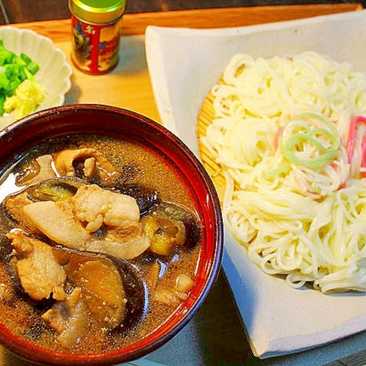 茄子と豚肉のつけめん＊ひやむぎ